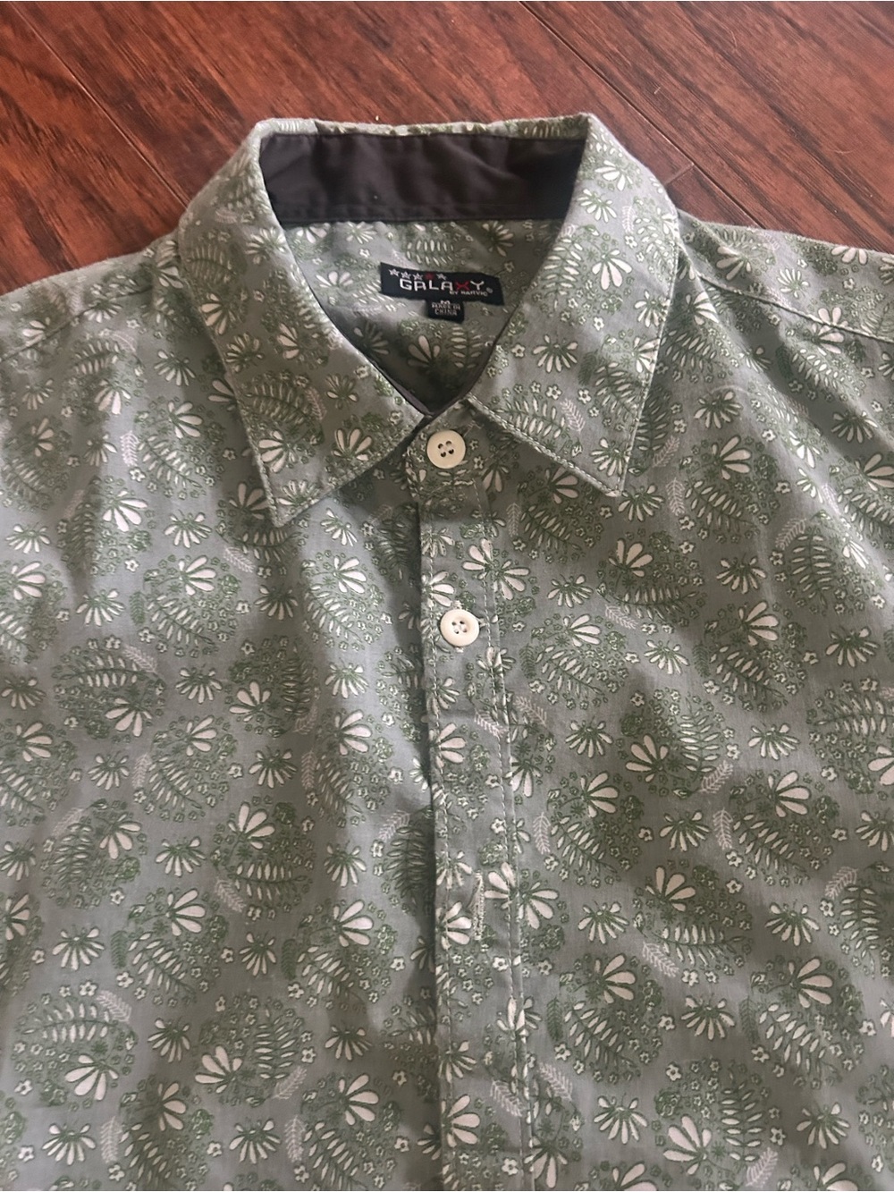 Galaxy By Harvic Men’s MEDIUM Green Floral Casual Button-Up shirt sleeve Shirt
